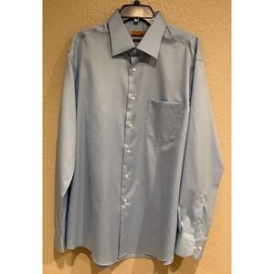 Enzo Blue Dress Shirt 17.5 Mens 36/37 Modern Fit 100% Cotton Wrinkle Free ITALY